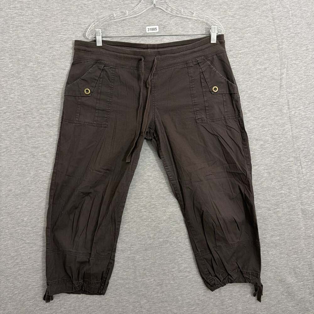 XCVI Wearables Women's Size XL Brown Cotton Cropped Utility Capri Pants